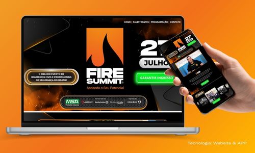 Website com identidade visual para o evento Fire Summit
